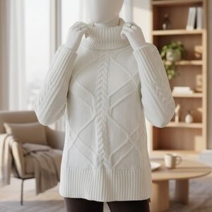 Simply Vera Vera Wang Ivory Cable‑Knit Turtleneck – Winter Knit Sweater Size PXS
